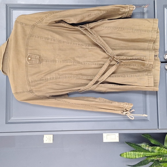 Army green Denim long cargo Jacket size S - Picture 2 of 3